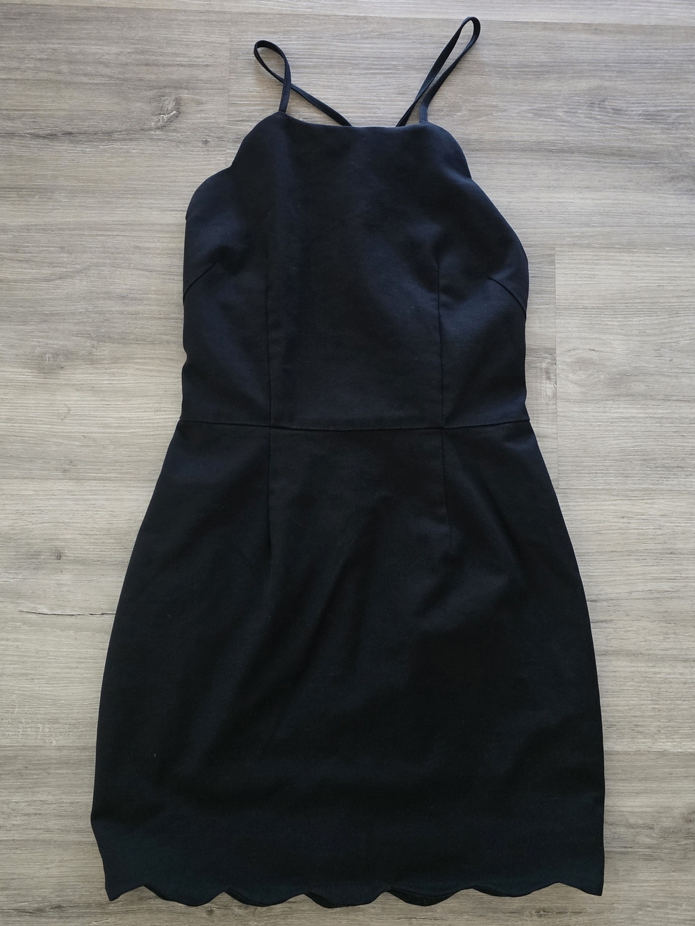 Tobi Black Scallop-Hem Spaghetti Strap Mini Dress
